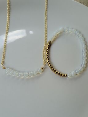 White Opal Necklace Bracelet Set